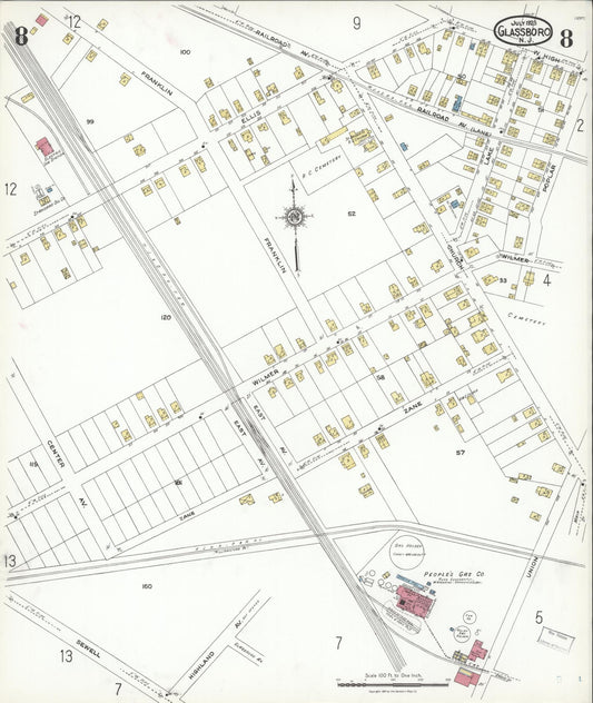 Sanborn Fire Insurance Map from Glassboro, Gloucester County, New Jersey (1923), Sheet #0008 - Historic Sanborn Fire Insurance Map Print, vintage old map wall art, antique decor, genealogy gift, New Jersey New Jersey map