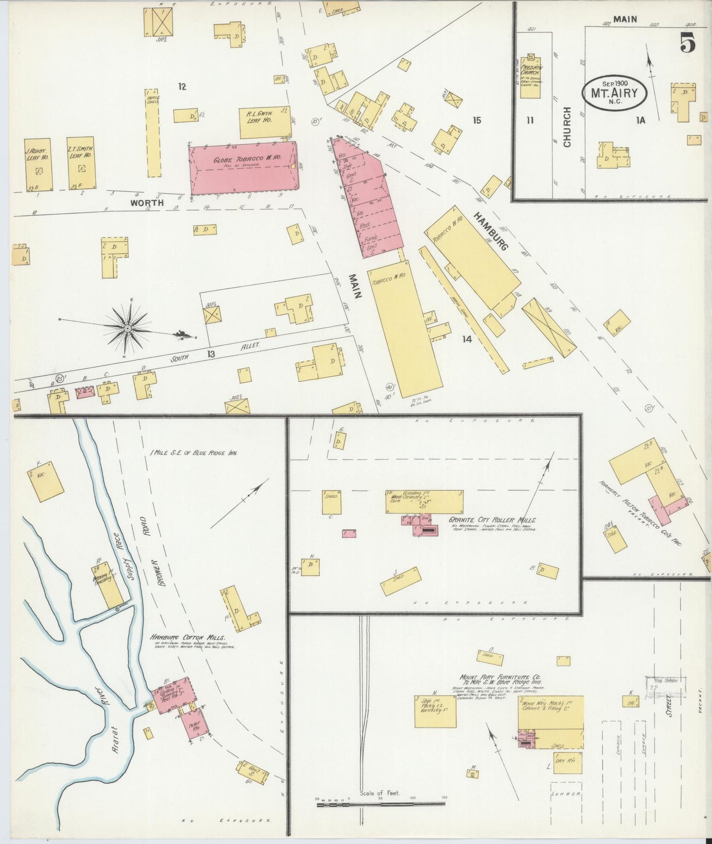 Sanborn Fire Insurance Map from Mount Airy, Surry County, North Carolina (1900), Sheet #0005 - Historic Sanborn Fire Insurance Map Print, vintage old map wall art, antique decor, genealogy gift, North Carolina North Carolina map