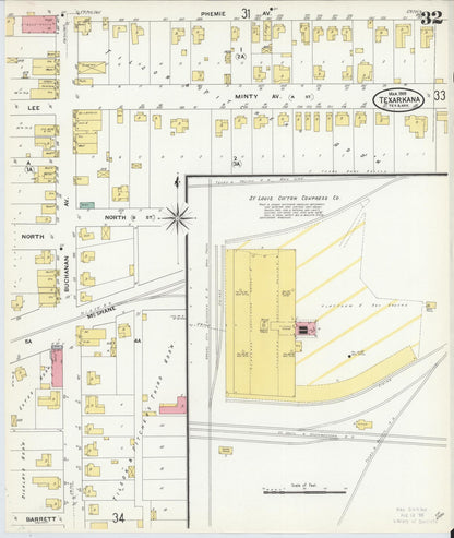 Sanborn Fire Insurance Map from Texarkana, Bowie County, Texas (1909), Sheet #0032 - Complete Map Set gallery image, historic Sanborn map, vintage wall art, Texas Texas