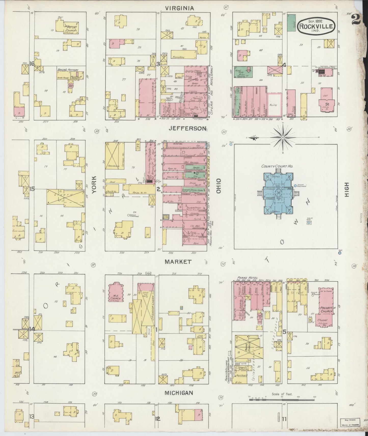 Sanborn Fire Insurance Map from Rockville, Parke County, Indiana (1892), Sheet #0002 - Complete Map Set gallery image, historic Sanborn map, vintage wall art, Indiana Indiana