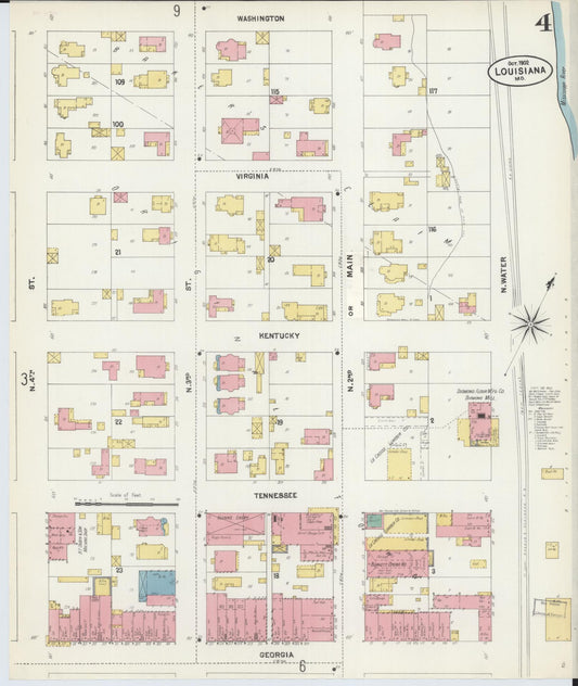 Sanborn Fire Insurance Map from Louisiana, Pike County, Missouri (1902), Sheet #0004 - Historic Sanborn Fire Insurance Map Print, vintage old map wall art, antique decor, genealogy gift, Missouri Missouri map