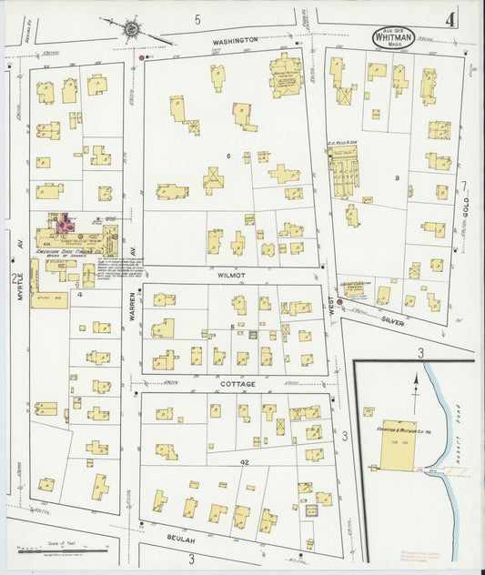 Sanborn Fire Insurance Map from Whitman, Plymouth County, Massachusetts (1919), Sheet #0004 - Historic Sanborn Fire Insurance Map Print, vintage old map wall art, antique decor, genealogy gift, Massachusetts Massachusetts map