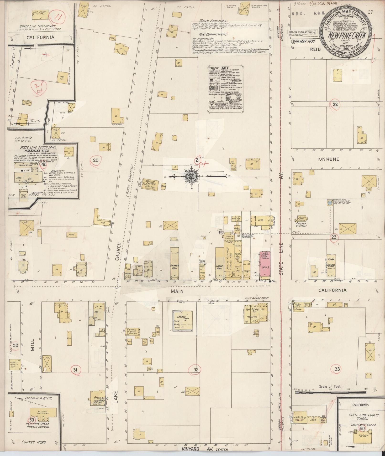 Sanborn Fire Insurance Map from New Pine Creek, Lake County, Oregon (1930), Sheet #0001 - Historic Sanborn Fire Insurance Map Print, vintage old map wall art, antique decor, genealogy gift, Oregon Oregon map