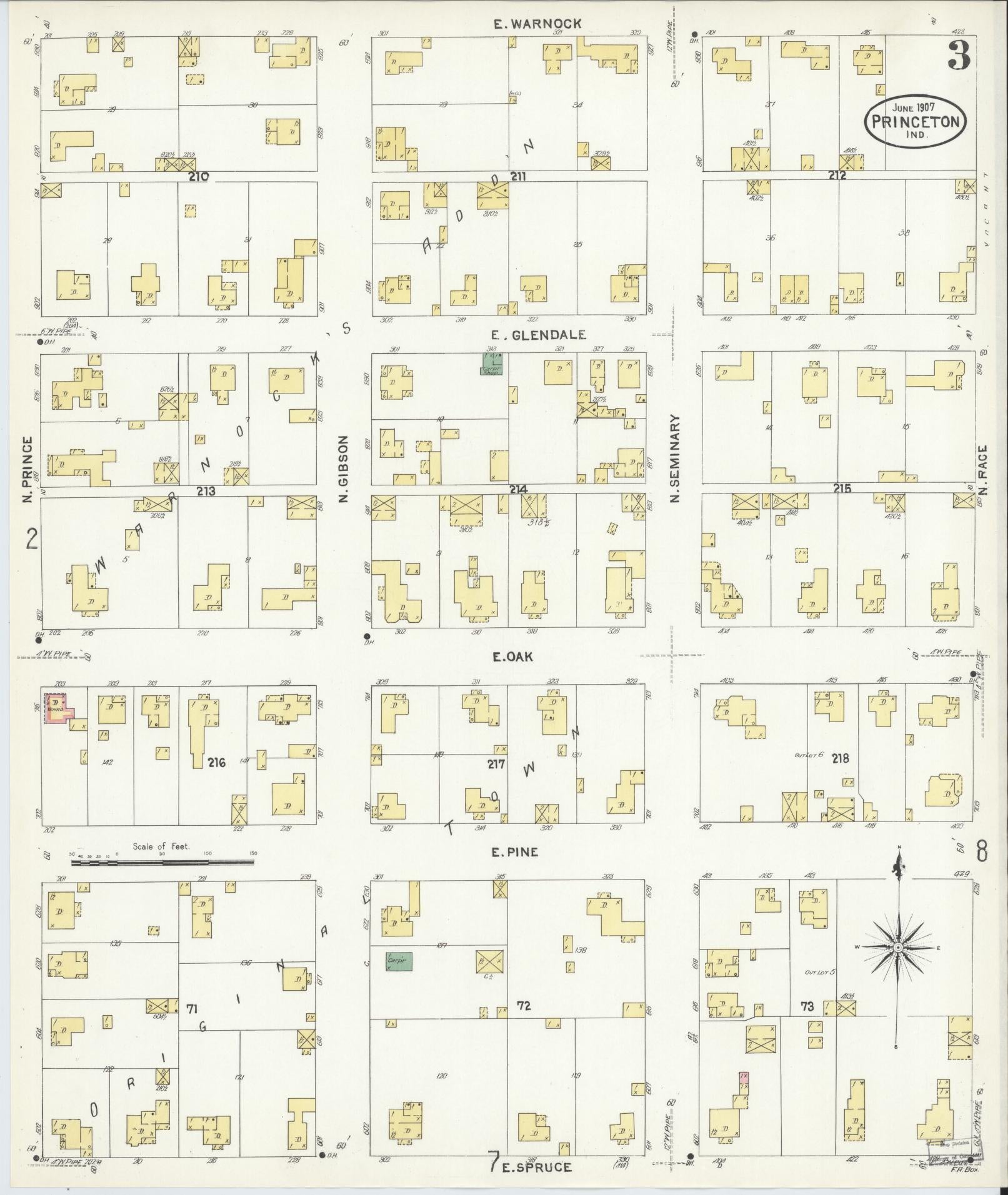 Sanborn Fire Insurance Map from Princeton, Gibson County, Indiana (1907), Sheet #0003 - Complete Map Set gallery image, historic Sanborn map, vintage wall art, Indiana Indiana