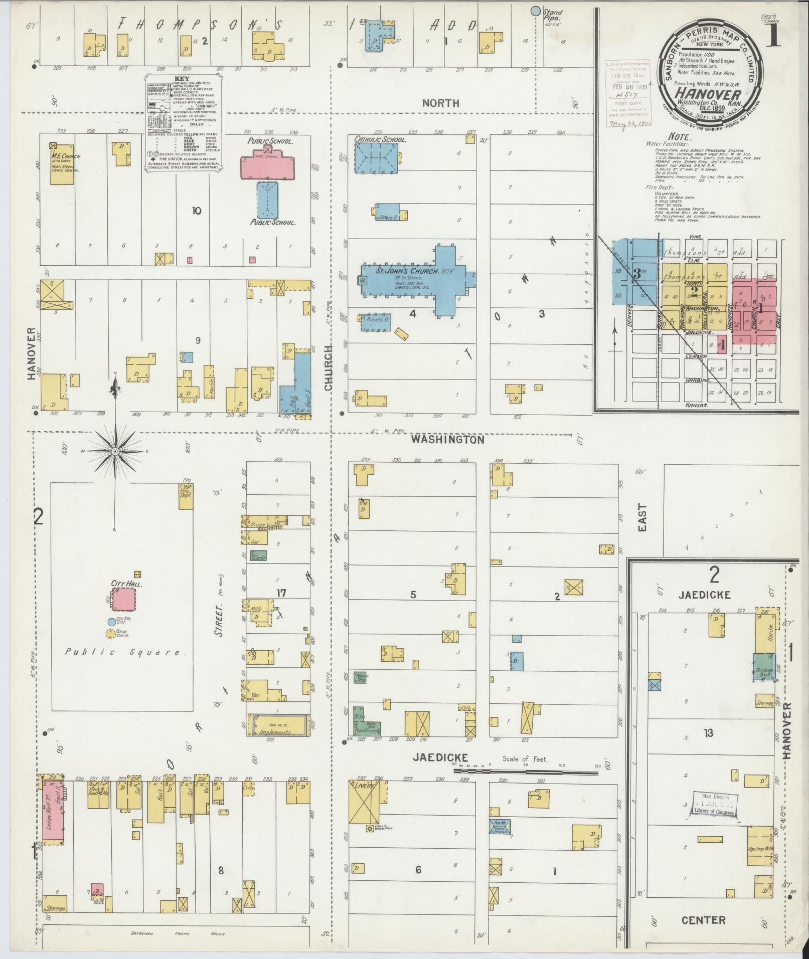Sanborn Fire Insurance Map from Hanover, Washington County, Kansas (1899), Sheet #0001 - Historic Sanborn Fire Insurance Map Print, vintage old map wall art, antique decor, genealogy gift, Kansas Kansas map