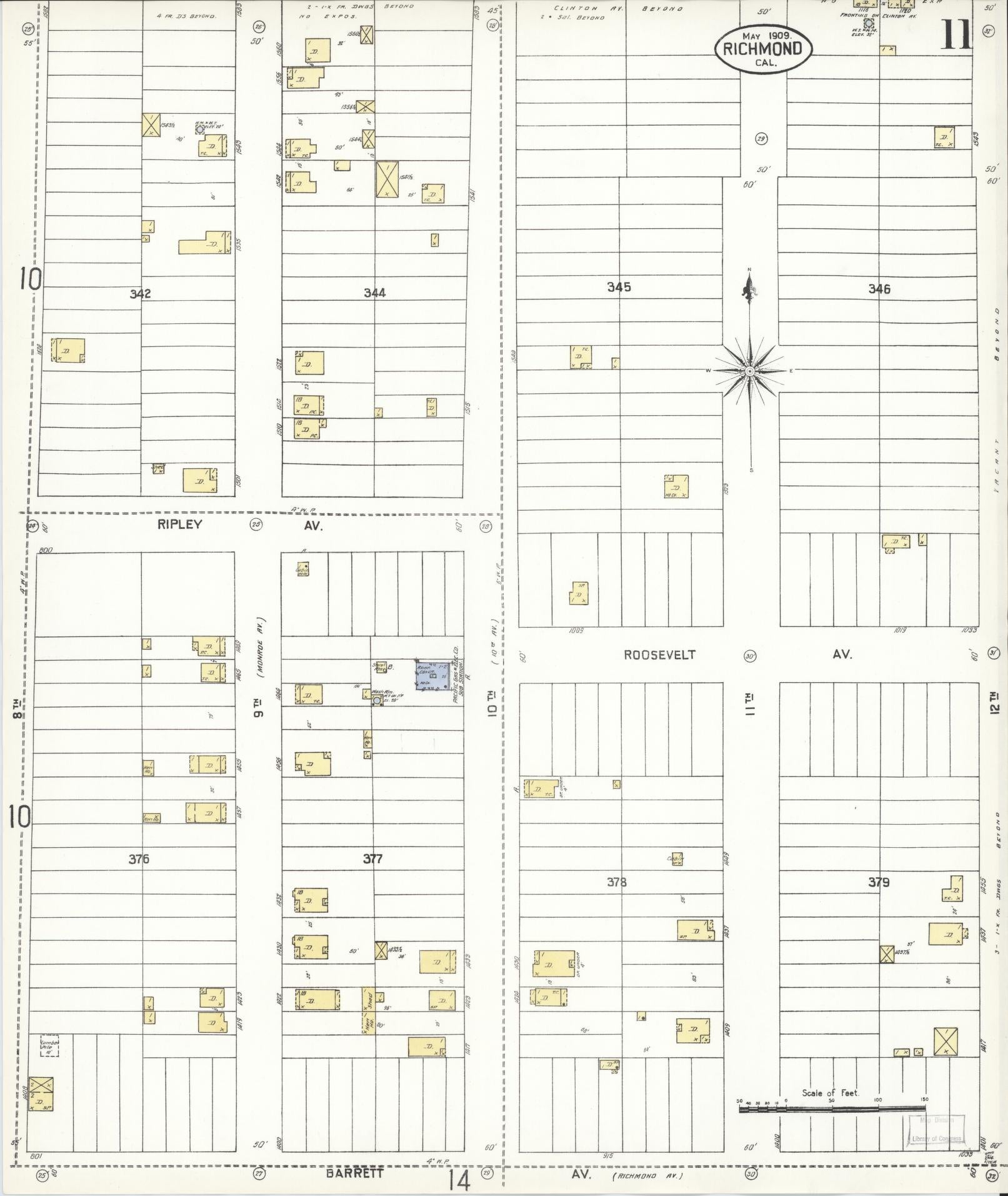 Sanborn Fire Insurance Map from Richmond, Contra Costa County, California (1909), Sheet #0011 - Complete Map Set gallery image, historic Sanborn map, vintage wall art, California California