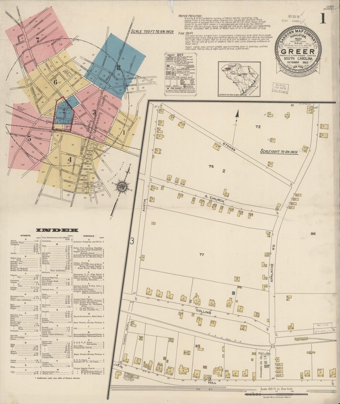 Sanborn Fire Insurance Map from Greer, Greenville and Spartanburg Counties, South Carolina. (1922) – Historic Sanborn Fire Insurance Map Print