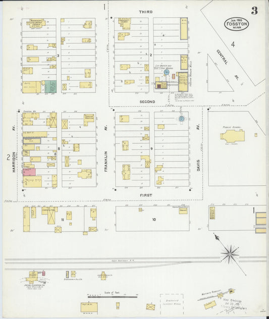 Sanborn Fire Insurance Map from Fosston, Polk County, Minnesota (1905), Sheet #0003 - Historic Sanborn Fire Insurance Map Print, vintage old map wall art, antique decor, genealogy gift, Minnesota Minnesota map
