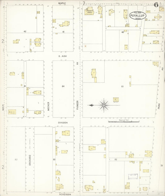 Sanborn Fire Insurance Map from Puyallup, Pierce County, Washington (1900), Sheet #0006 - Historic Sanborn Fire Insurance Map Print, vintage old map wall art, antique decor, genealogy gift, Washington Washington map