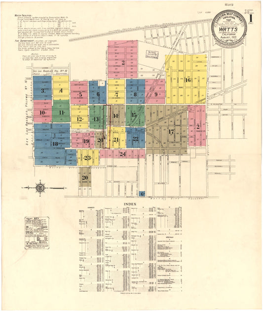 Sanborn Fire Insurance Map from Watts, Los Angeles County, California. (1922) – Historic Sanborn Fire Insurance Map Print
