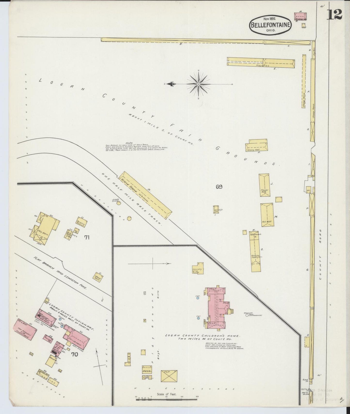 Sanborn Fire Insurance Map from Bellefontaine, Logan County, Ohio (1892), Sheet #0012 - Historic Sanborn Fire Insurance Map Print, vintage old map wall art, antique decor, genealogy gift, Ohio Ohio map
