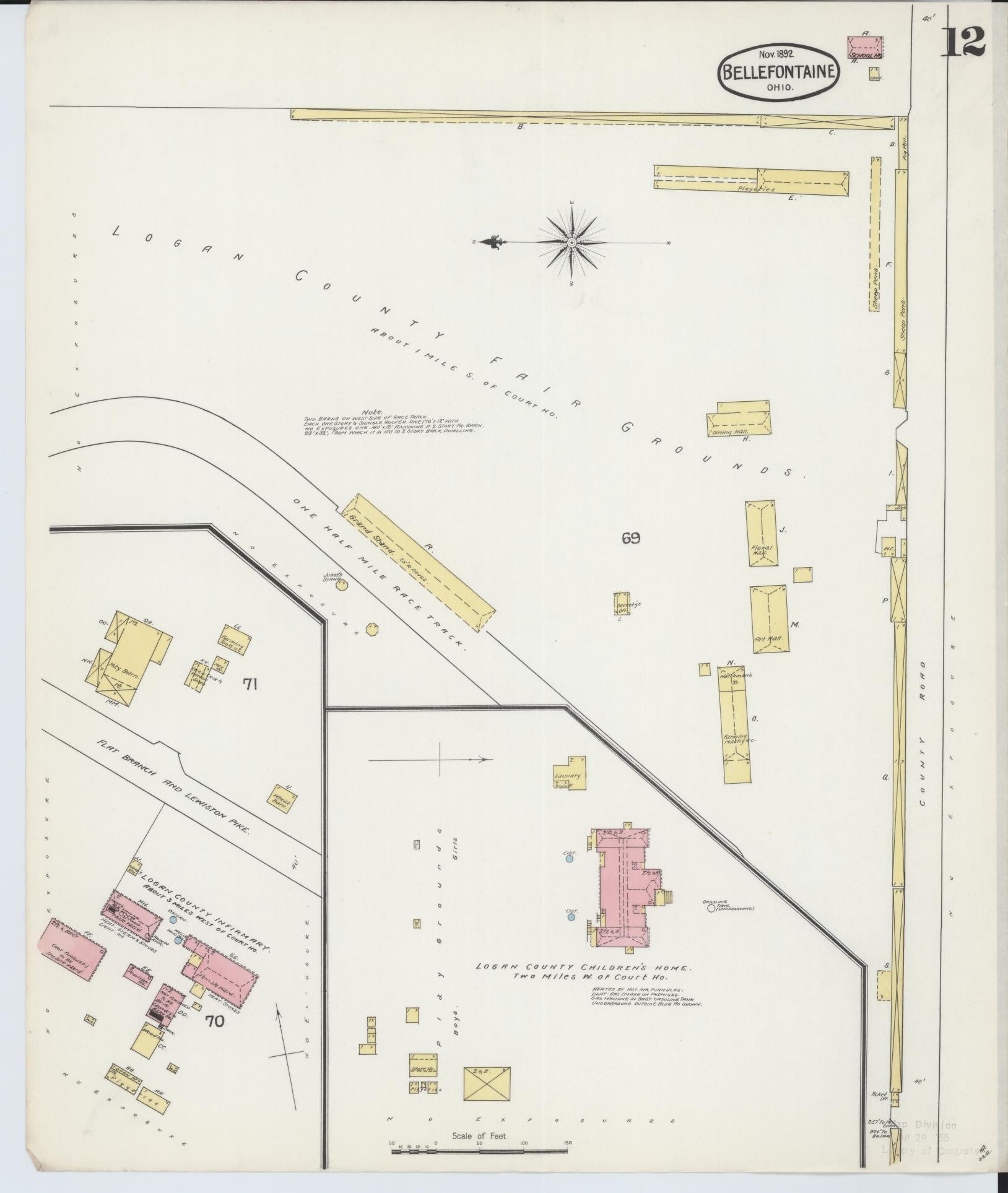 Sanborn Fire Insurance Map from Bellefontaine, Logan County, Ohio (1892), Sheet #0012 - Historic Sanborn Fire Insurance Map Print, vintage old map wall art, antique decor, genealogy gift, Ohio Ohio map