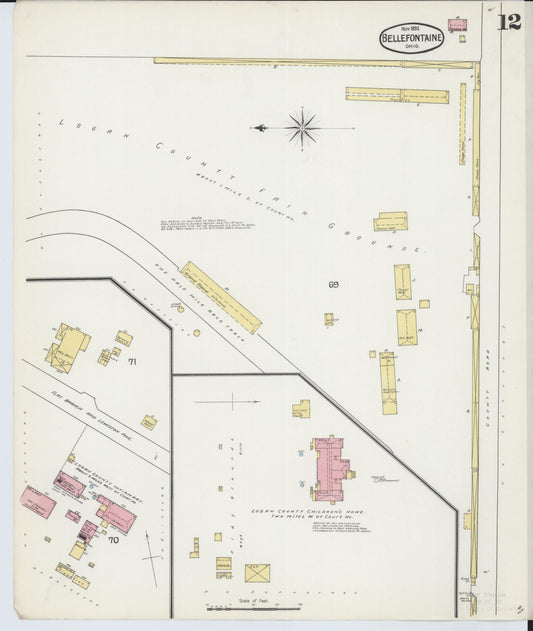 Sanborn Fire Insurance Map from Bellefontaine, Logan County, Ohio (1892), Sheet #0012 - Historic Sanborn Fire Insurance Map Print, vintage old map wall art, antique decor, genealogy gift, Ohio Ohio map