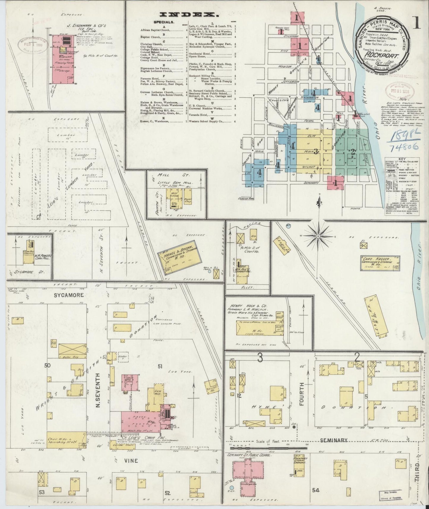 Sanborn Fire Insurance Map from Rockport, Spencer County, Indiana (1898), Sheet #0001 - Complete Map Set gallery image, historic Sanborn map, vintage wall art, Indiana Indiana