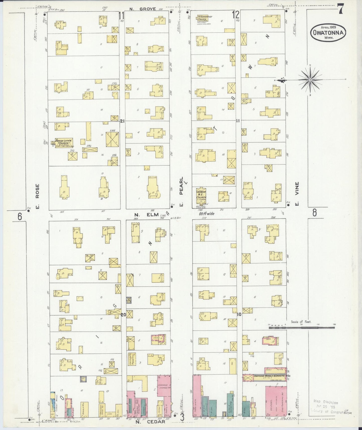 Sanborn Fire Insurance Map from Owatonna, Steele County, Minnesota (1909), Sheet #0007 - Historic Sanborn Fire Insurance Map Print, vintage old map wall art, antique decor, genealogy gift, Minnesota Minnesota map