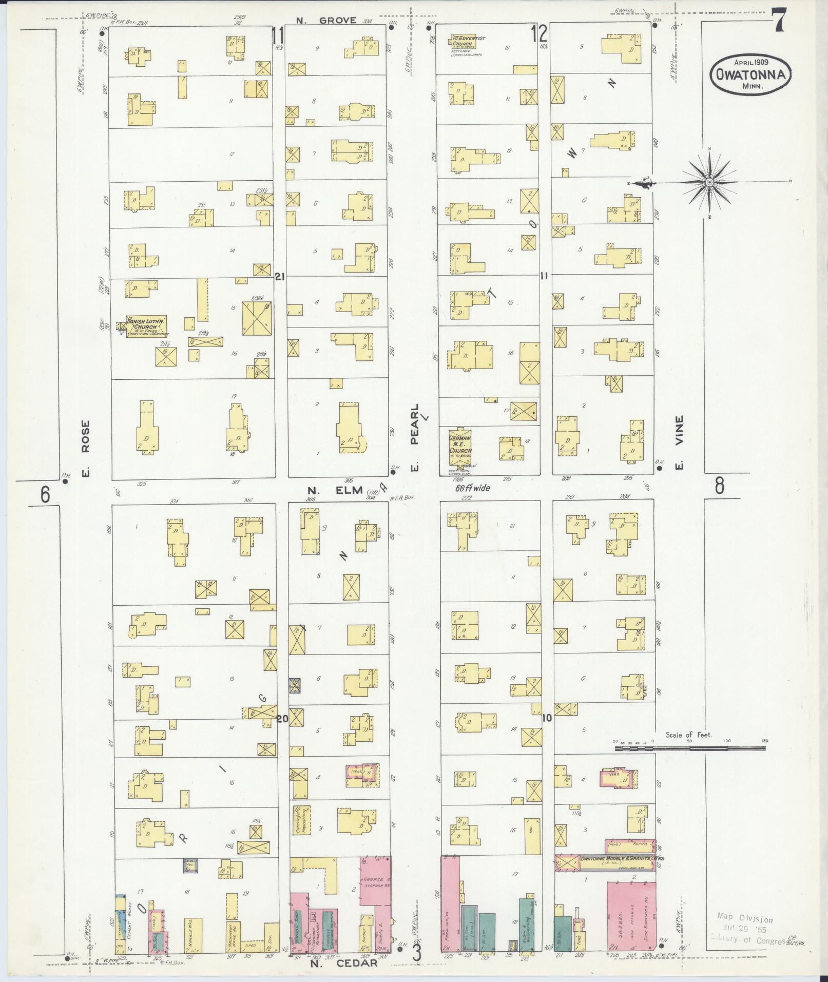 Sanborn Fire Insurance Map from Owatonna, Steele County, Minnesota (1909), Sheet #0007 - Historic Sanborn Fire Insurance Map Print, vintage old map wall art, antique decor, genealogy gift, Minnesota Minnesota map