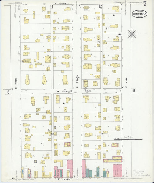 Sanborn Fire Insurance Map from Owatonna, Steele County, Minnesota (1909), Sheet #0007 - Historic Sanborn Fire Insurance Map Print, vintage old map wall art, antique decor, genealogy gift, Minnesota Minnesota map