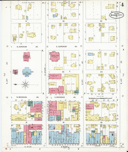 Sanborn Fire Insurance Map from Mason City, Cerro Gordo County, Iowa (1901), Sheet #0004 - Historic Sanborn Fire Insurance Map Print, vintage old map wall art