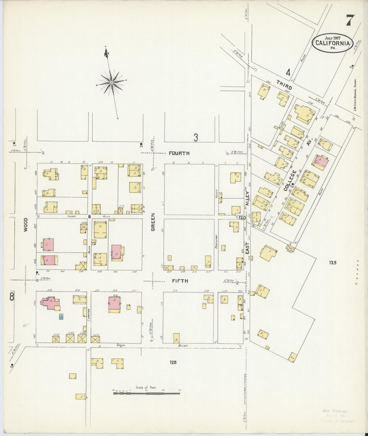 Sanborn Fire Insurance Map from California, Washington County, Pennsylvania (1907), Sheet #0007 - Complete Map Set gallery image, historic Sanborn map, vintage wall art, Pennsylvania Pennsylvania