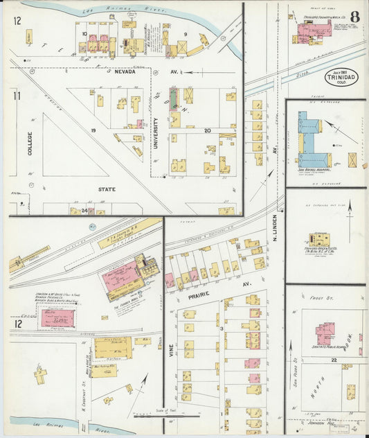 Sanborn Fire Insurance Map from Trinidad, Las Animas County, Colorado (1901), Sheet #0008 - Historic Sanborn Fire Insurance Map Print, vintage old map wall art, antique decor, genealogy gift, Colorado Colorado map