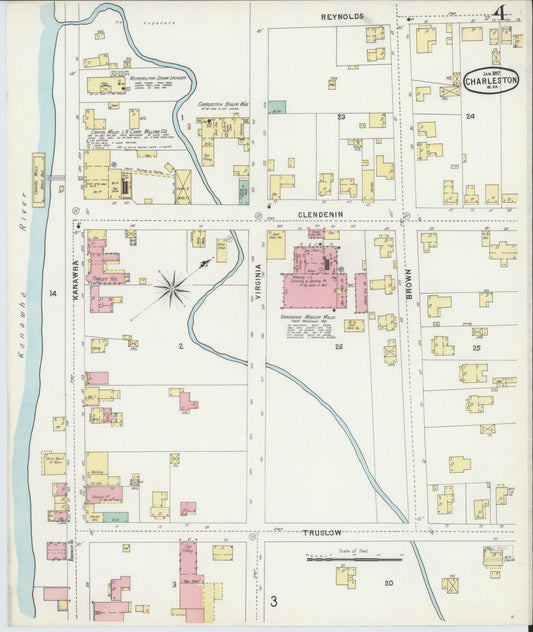 Sanborn Fire Insurance Map from Charleston, Kanawha County, West Virginia (1897), Sheet #0004 - Historic Sanborn Fire Insurance Map Print, vintage old map wall art, antique decor, genealogy gift, West Virginia West Virginia map