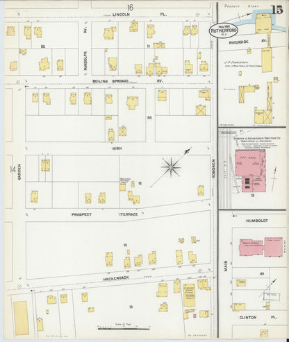 Sanborn Fire Insurance Map from Rutherford, Bergen County, New Jersey (1902), Sheet #0015 - Complete Map Set gallery image, historic Sanborn map, vintage wall art, New Jersey New Jersey