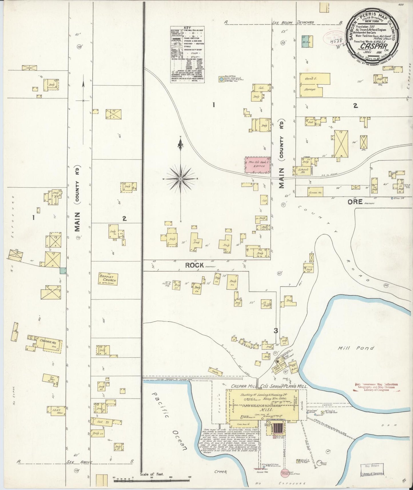 Sanborn Fire Insurance Map from Caspar, Mendocino County, California (1891), Sheet #0001 - Historic Sanborn Fire Insurance Map Print, vintage old map wall art, antique decor, genealogy gift, California California map