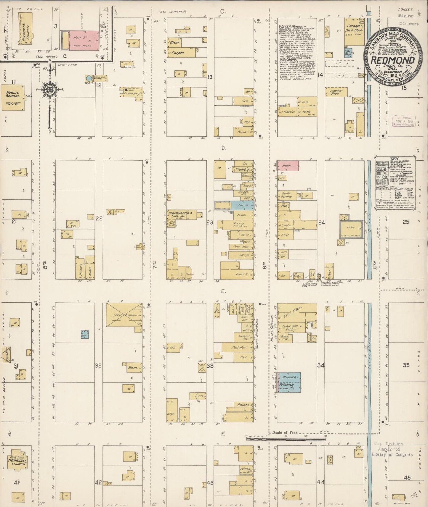 Sanborn Fire Insurance Map from Redmond, Deschutes County, Oregon (1913), Sheet #0001 - Historic Sanborn Fire Insurance Map Print, vintage old map wall art, antique decor, genealogy gift, Oregon Oregon map