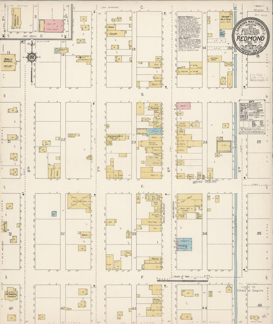 Sanborn Fire Insurance Map from Redmond, Deschutes County, Oregon (1913), Sheet #0001 - Historic Sanborn Fire Insurance Map Print, vintage old map wall art, antique decor, genealogy gift, Oregon Oregon map