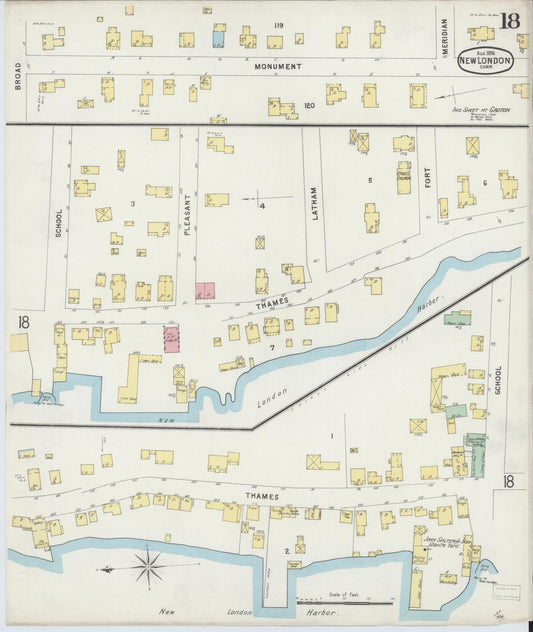 Sanborn Fire Insurance Map from New London, New London County, Connecticut (1896), Sheet #0018 - Historic Sanborn Fire Insurance Map Print, vintage old map wall art, antique decor, genealogy gift, Connecticut Connecticut map