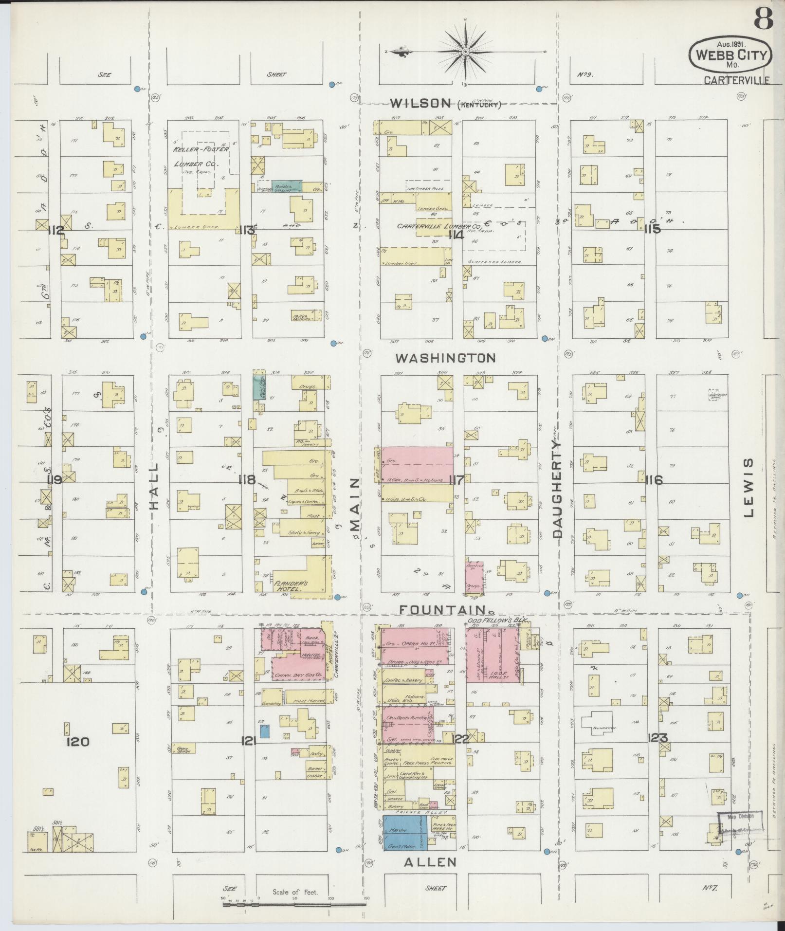 Sanborn Fire Insurance Map from Webb City, Jasper County, Missouri (1891), Sheet #0008 - Historic Sanborn Fire Insurance Map Print, vintage old map wall art, antique decor, genealogy gift, Missouri Missouri map
