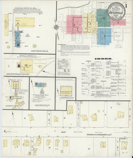 Sanborn Fire Insurance Map from Gatesville, Coryell County, Texas (1912), Sheet #0001 - Complete Map Set gallery image, historic Sanborn map, vintage wall art, Texas Texas