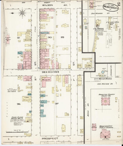 Sanborn Fire Insurance Map from Webster City, Hamilton County, Iowa (1885), Sheet #0002 - Historic Sanborn Fire Insurance Map Print, vintage old map wall art