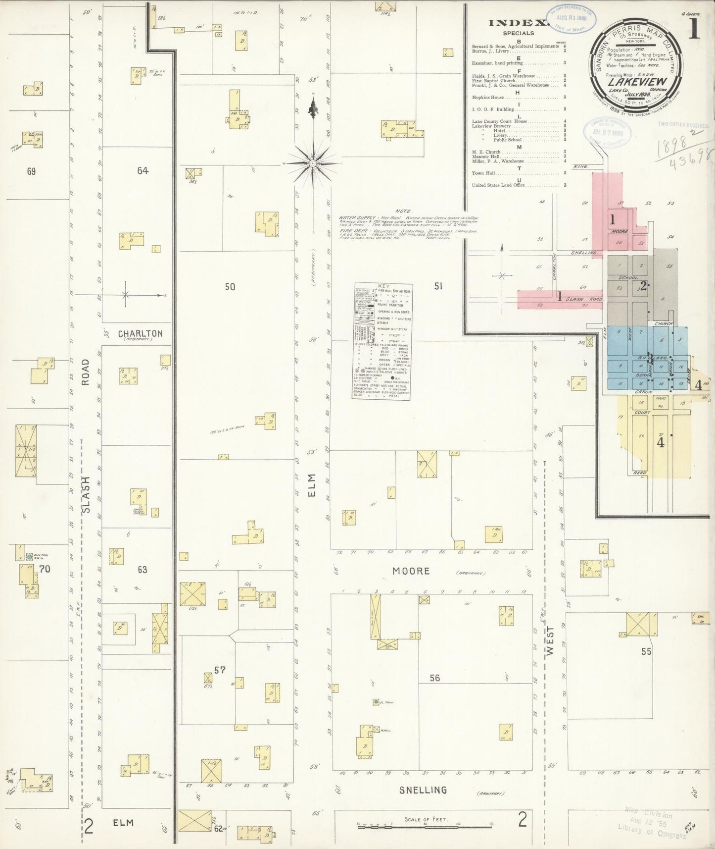 Sanborn Fire Insurance Map from Lakeview, Lake County, Oregon (1898), Sheet #0001 - Complete Map Set gallery image, historic Sanborn map, vintage wall art, Oregon Oregon