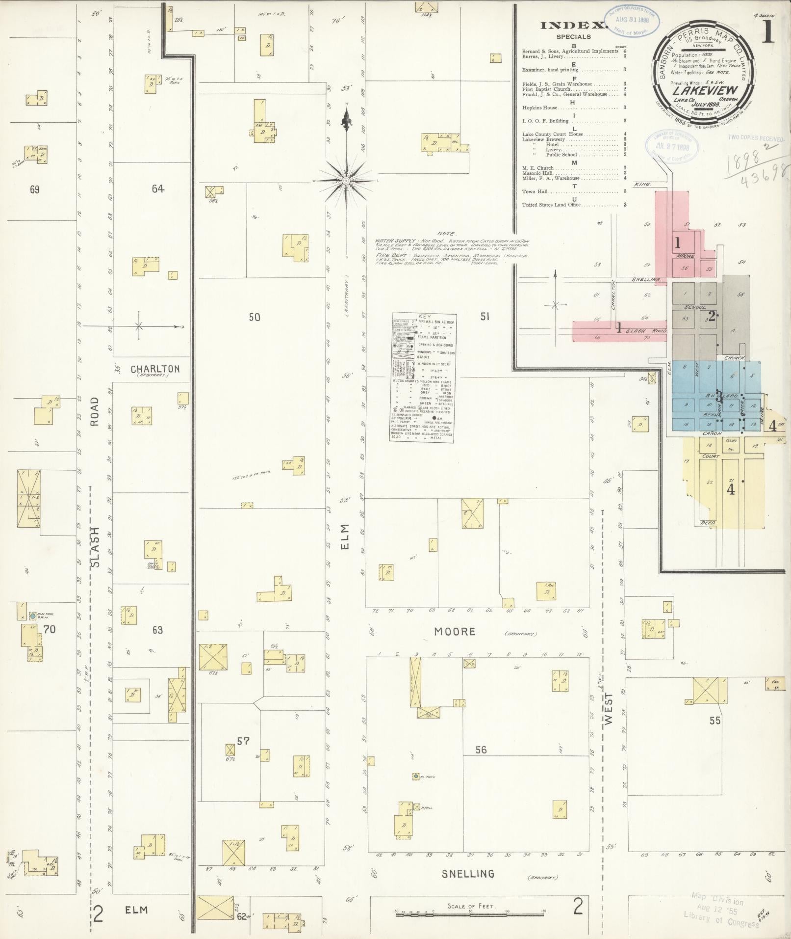 Sanborn Fire Insurance Map from Lakeview, Lake County, Oregon (1898), Sheet #0001 - Complete Map Set gallery image, historic Sanborn map, vintage wall art, Oregon Oregon