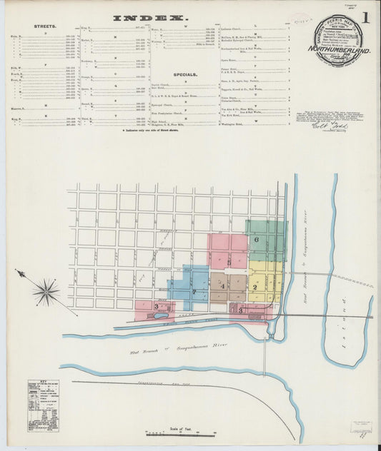 Sanborn Fire Insurance Map from Northumberland, Northumberland County, Pennsylvania (1890), Sheet #0001 - Historic Sanborn Fire Insurance Map Print, vintage old map wall art, antique decor, genealogy gift, Pennsylvania Pennsylvania map