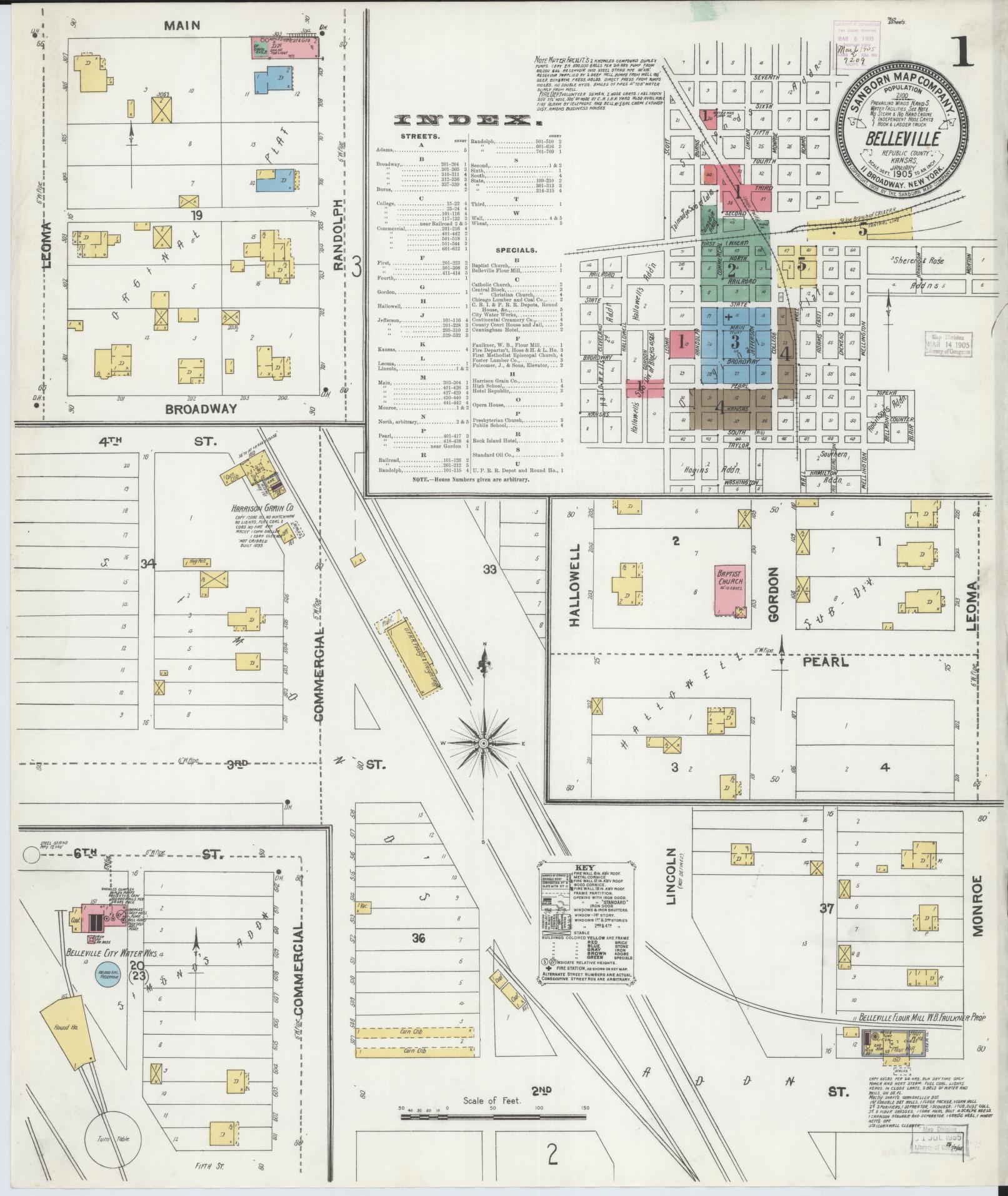 Sanborn Fire Insurance Map from Belleville, Republic County, Kansas. (1905) – Historic Sanborn Fire Insurance Map Print