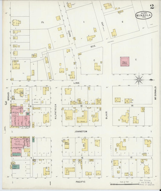 Sanborn Fire Insurance Map from Mineola, Wood County, Texas (1896), Sheet #0002 - Historic Sanborn Fire Insurance Map Print, vintage old map wall art, antique decor, genealogy gift, Texas Texas map