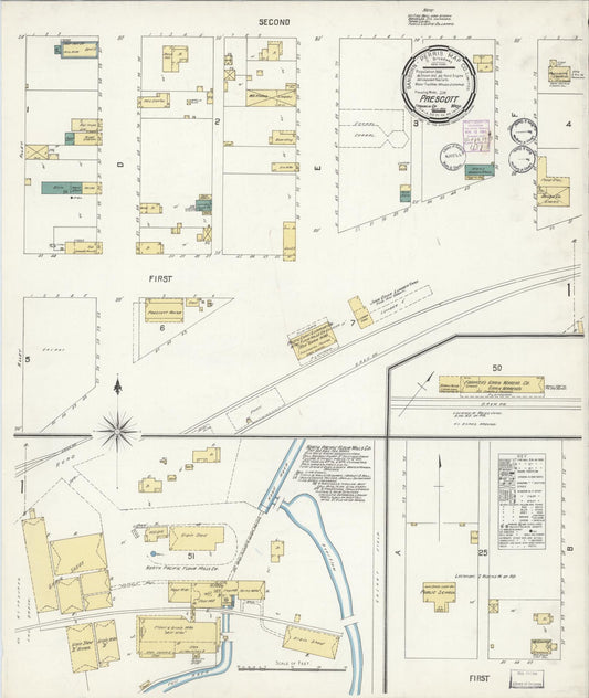 Sanborn Fire Insurance Map from Prescott, Walla Walla County, Washington (1901), Sheet #0001 - Historic Sanborn Fire Insurance Map Print, vintage old map wall art, antique decor, genealogy gift, Washington Washington map