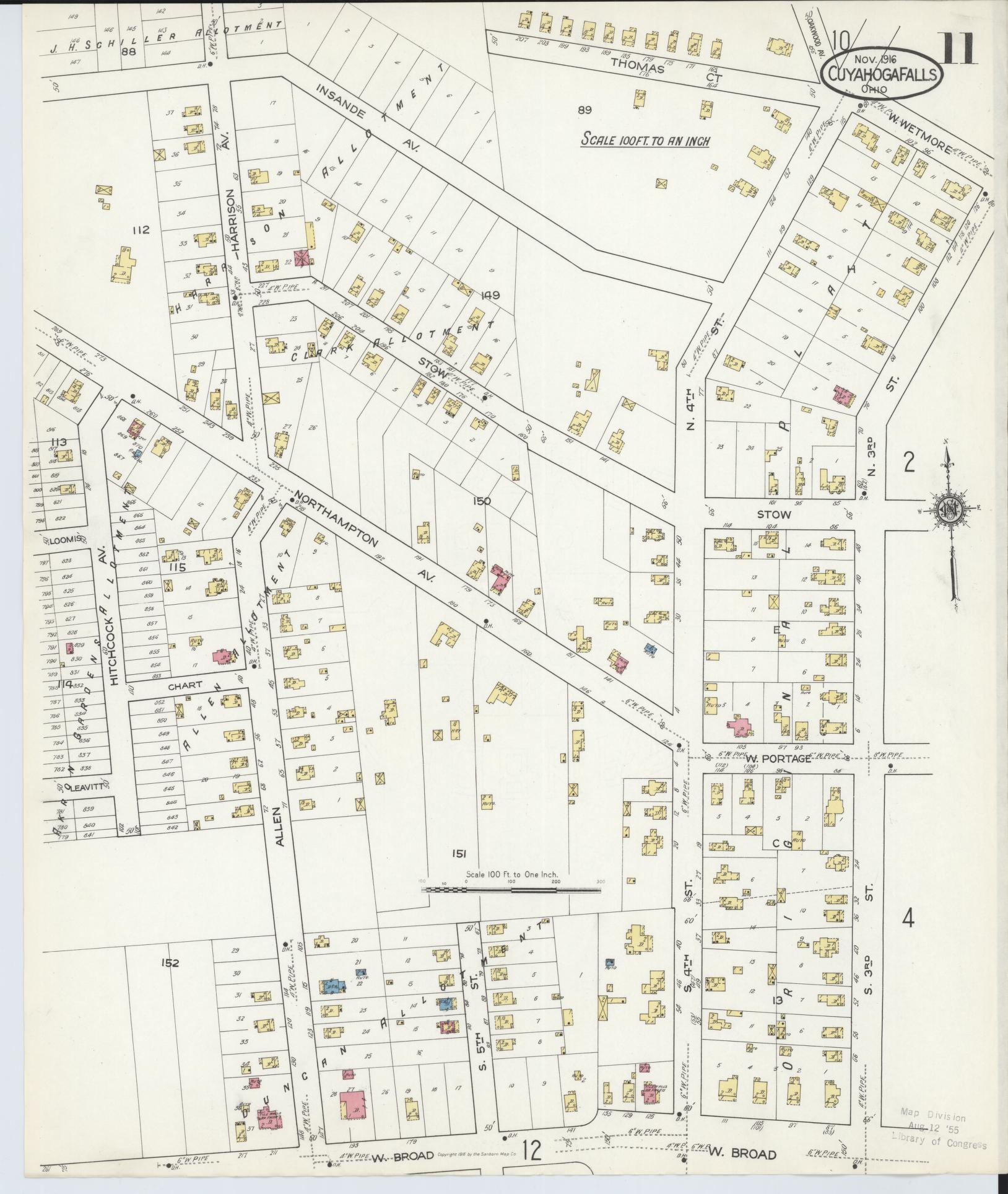 Sanborn Fire Insurance Map from Cuyahoga Falls, Summit County, Ohio (1916), Sheet #0011 - Complete Map Set gallery image, historic Sanborn map, vintage wall art, Ohio Ohio