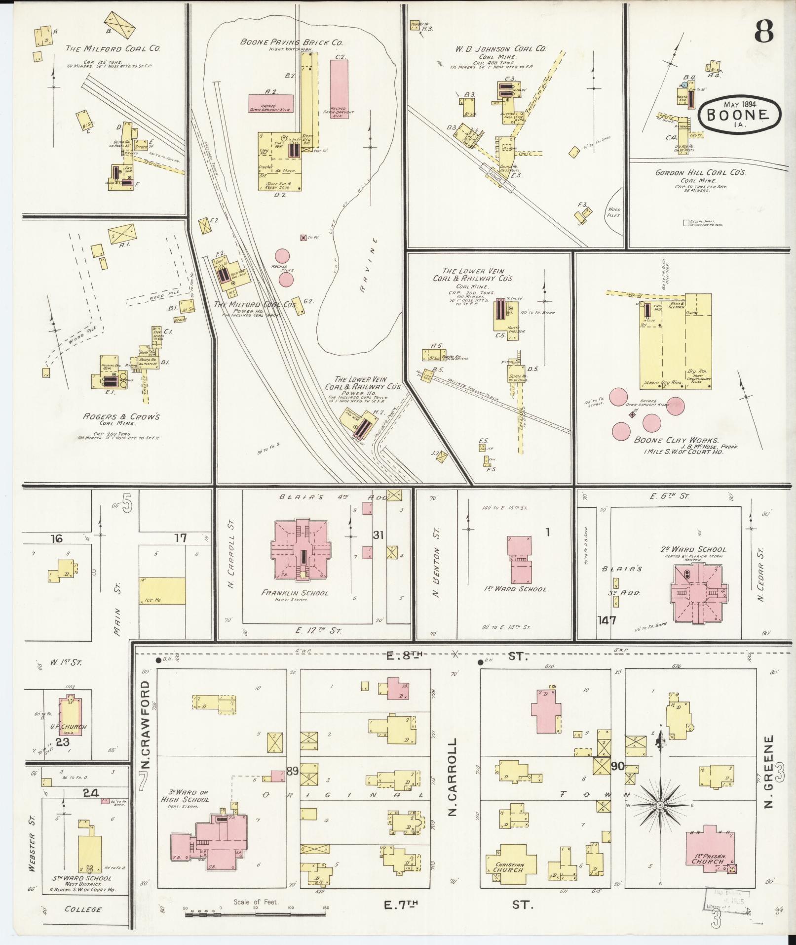 Sanborn Fire Insurance Map from Boone, Boone County, Iowa (1894), Sheet #0008 - Historic Sanborn Fire Insurance Map Print, vintage old map wall art
