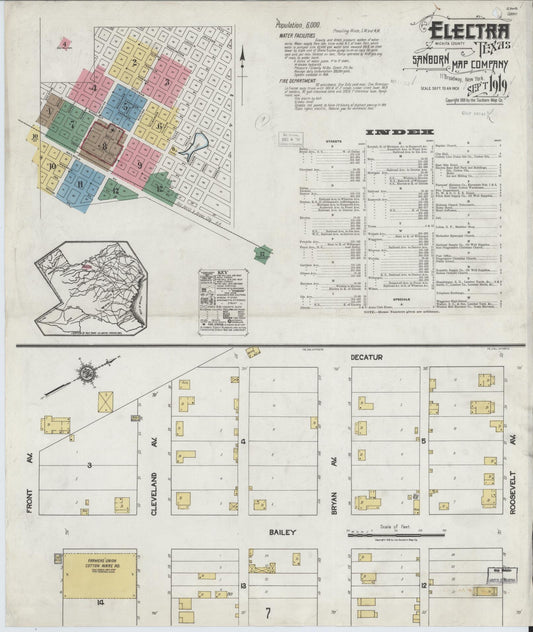 Sanborn Fire Insurance Map from Electra, Wichita County, Texas (1919), Sheet #0001 - Historic Sanborn Fire Insurance Map Print, vintage old map wall art, antique decor, genealogy gift, Texas Texas map