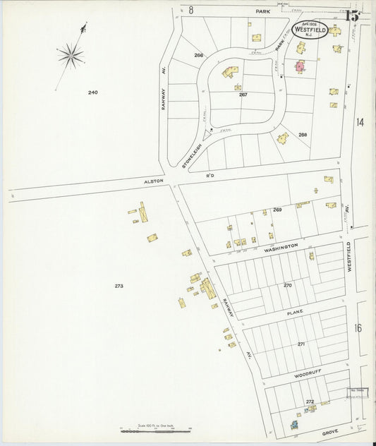Sanborn Fire Insurance Map from Westfield, Union County, New Jersey (1909), Sheet #0015 - Historic Sanborn Fire Insurance Map Print, vintage old map wall art, antique decor, genealogy gift, New Jersey New Jersey map