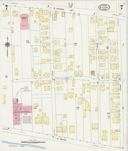 Sanborn Fire Insurance Map from Biloxi, Harrison County, Mississippi (1925), Sheet #0007 - Complete Map Set gallery image, historic Sanborn map, vintage wall art, Mississippi Mississippi