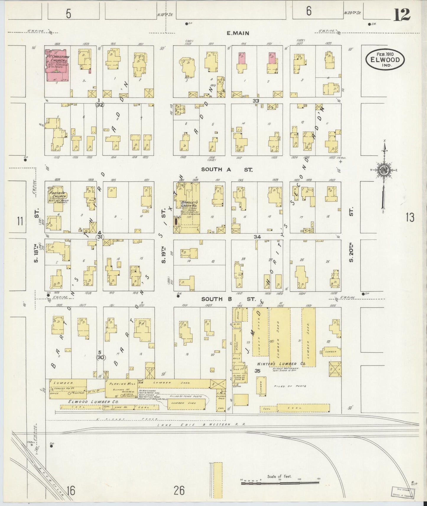 Sanborn Fire Insurance Map from Elwood, Madison County, Indiana (1910), Sheet #0012 - Historic Sanborn Fire Insurance Map Print, vintage old map wall art, antique decor, genealogy gift, Indiana Indiana map