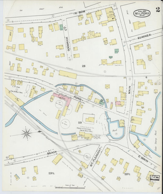 Sanborn Fire Insurance Map from Milford, Worcester County, Massachusetts (1892), Sheet #0002 - Historic Sanborn Fire Insurance Map Print, vintage old map wall art, antique decor, genealogy gift, Massachusetts Massachusetts map