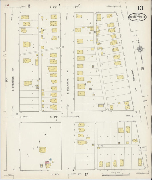 Sanborn Fire Insurance Map from Bartlesville, Washington County, Oklahoma (1915), Sheet #0013 - Historic Sanborn Fire Insurance Map Print, vintage old map wall art, antique decor, genealogy gift, Oklahoma Oklahoma map