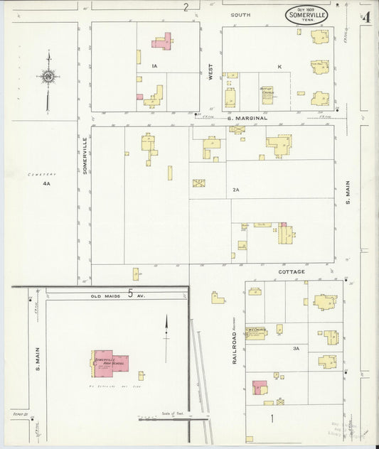 Sanborn Fire Insurance Map from Somerville, Fayette County, Tennessee (1909), Sheet #0004 - Historic Sanborn Fire Insurance Map Print, vintage old map wall art, antique decor, genealogy gift, Tennessee Tennessee map