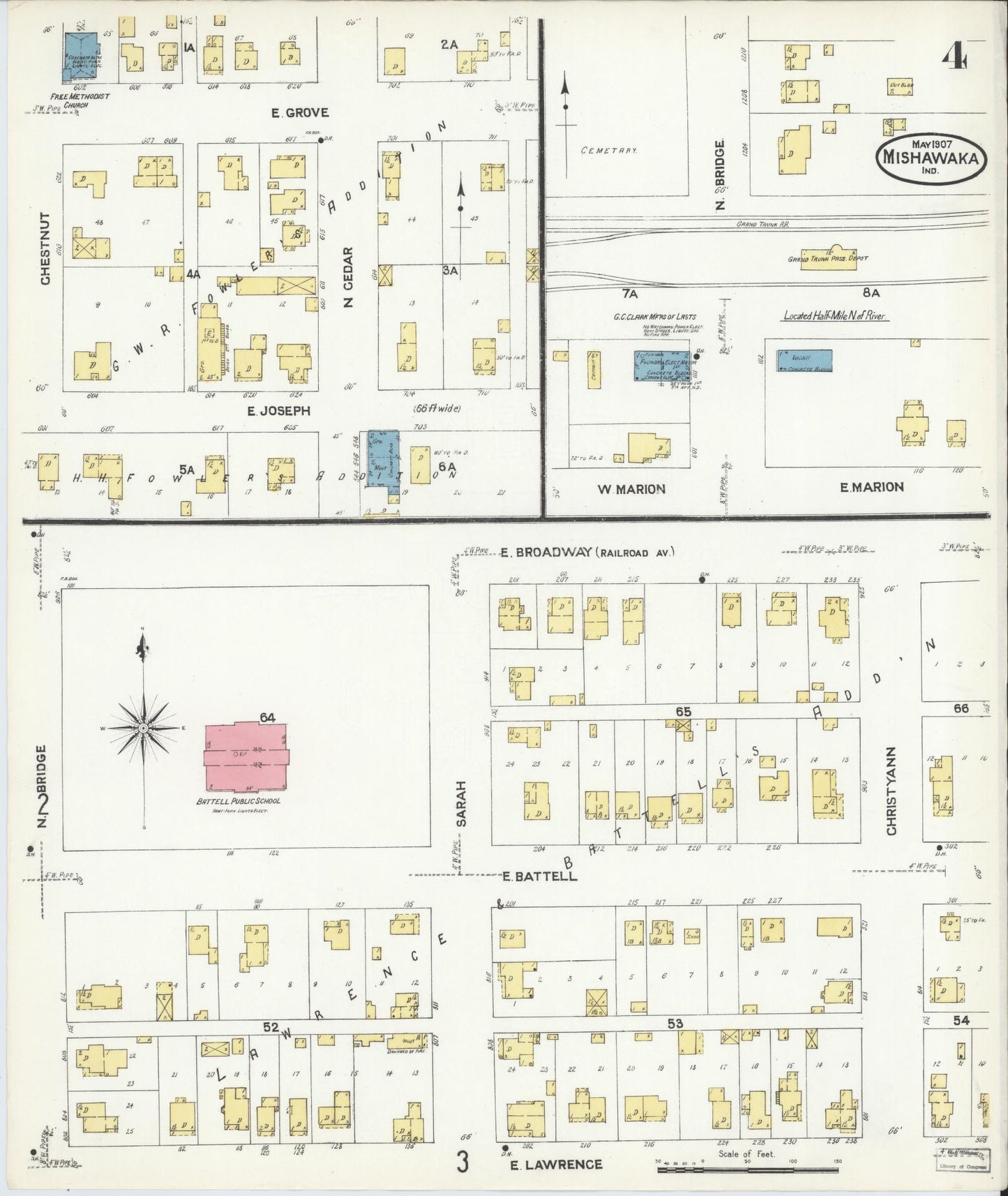 Sanborn Fire Insurance Map from Mishawaka, Saint Joseph County, Indiana (1907), Sheet #0004 - Complete Map Set gallery image, historic Sanborn map, vintage wall art, Indiana Indiana