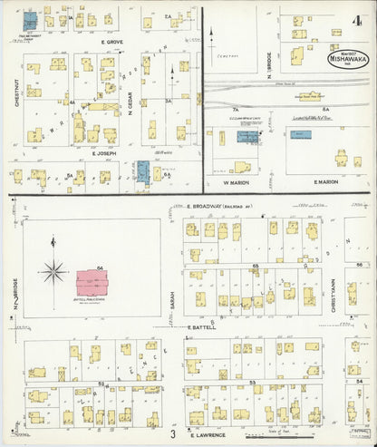 Sanborn Fire Insurance Map from Mishawaka, Saint Joseph County, Indiana (1907), Sheet #0004 - Complete Map Set gallery image, historic Sanborn map, vintage wall art, Indiana Indiana